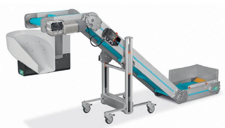 MB N-DUCK integrirani razdelilnik izdelkov v škatle vgrajen na konec transporterja